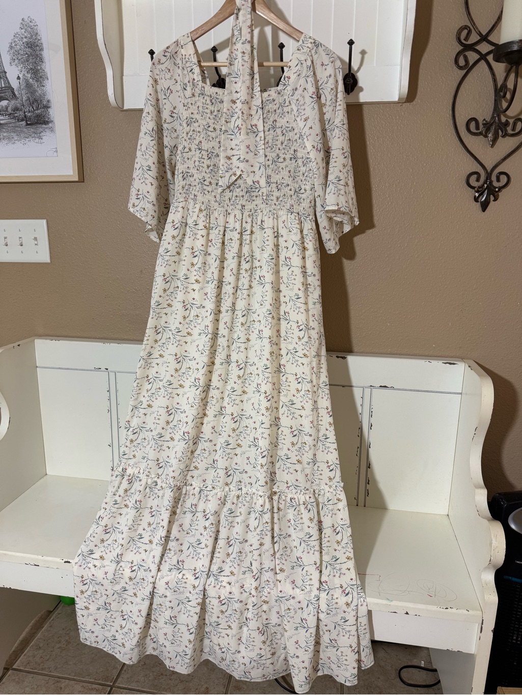 Euc Cream Floral Maxi Dress With Smocked Bodice And Matching Ribbon — image 2 of 5